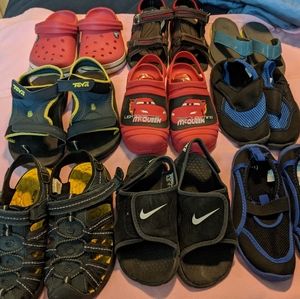 Lot of 9 pairs of sandals and water shoes
